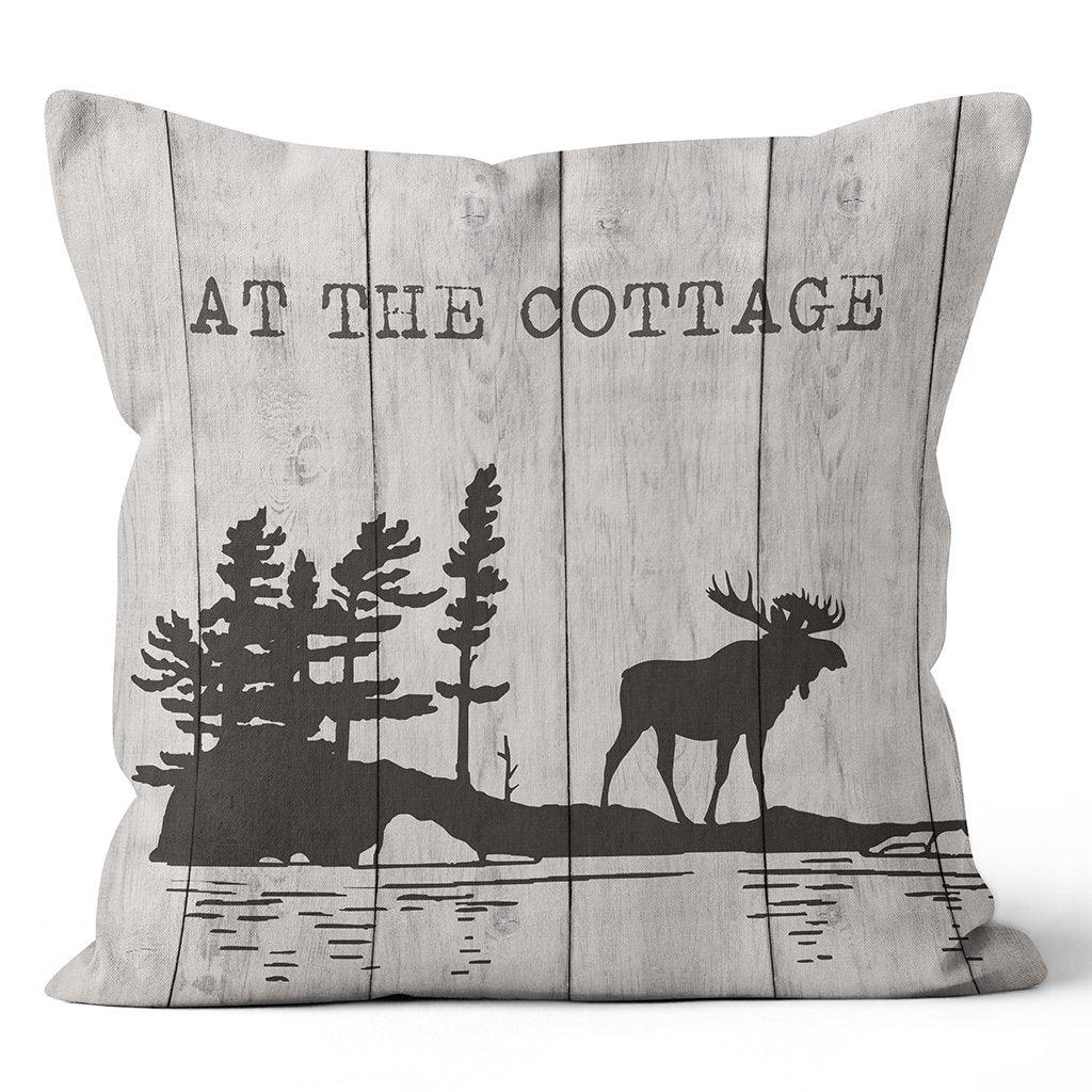 At the Cottage Moose Faux Wood 20x20&quot; Outdoor Pillow