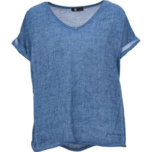Woven Knit Back Short Sleeved Top - Jeans