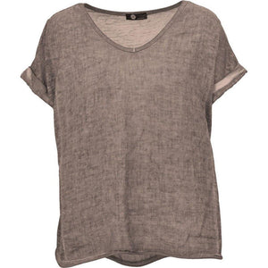 Woven Knit Back Short Sleeved Top - Taupe