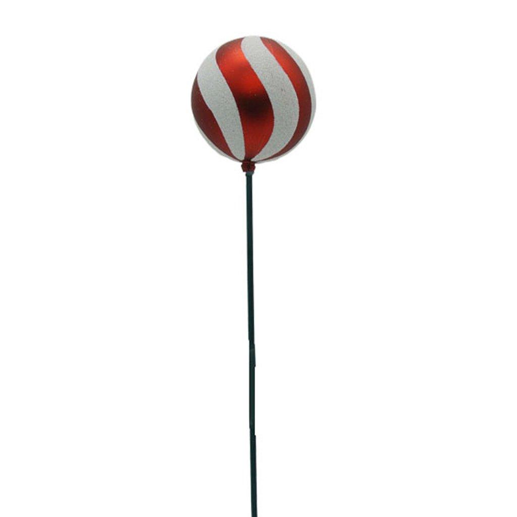 Ball With Glitter Swirls And Stick 80mm matte red and white