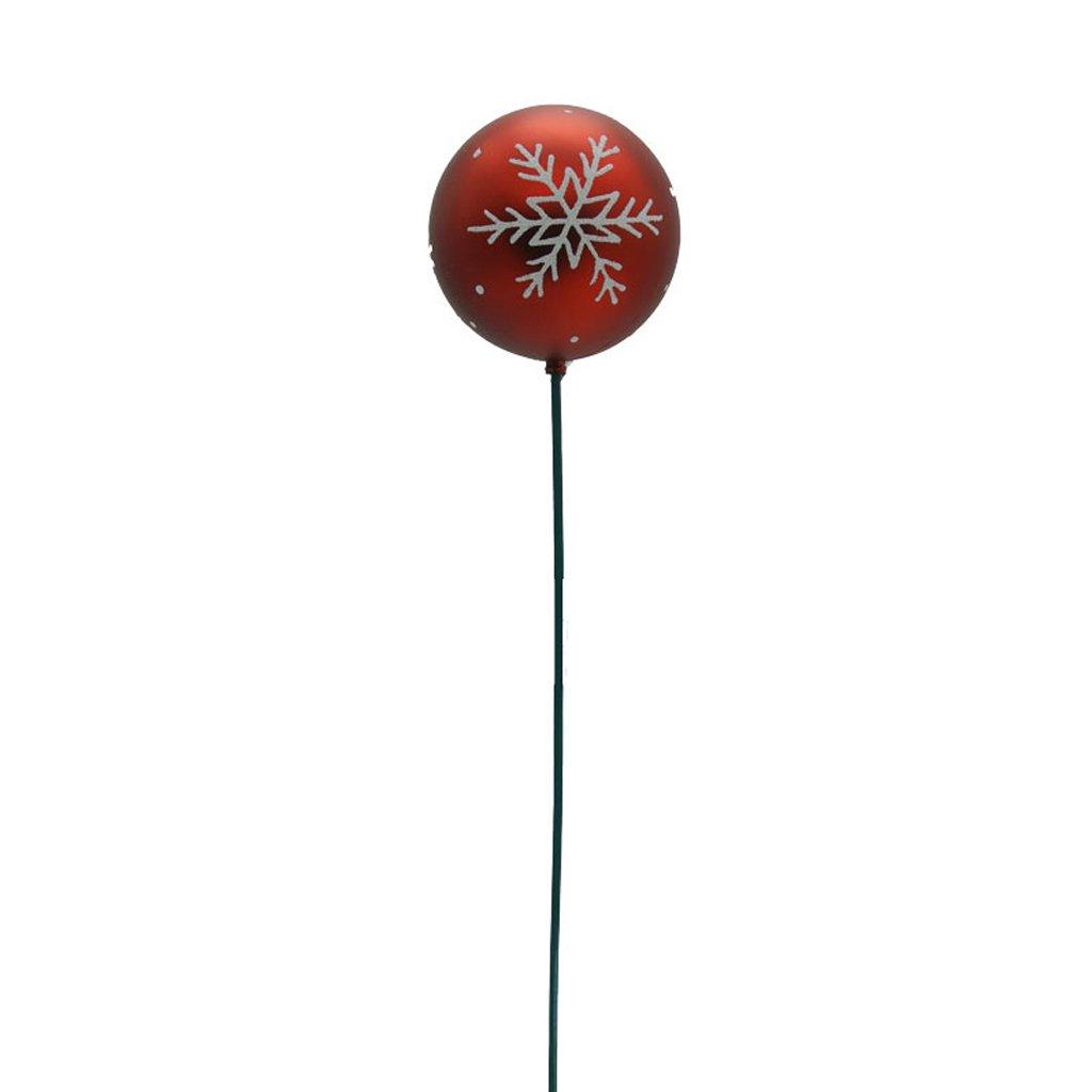 Ball With Snowflake And Stick 100mm matte red and white