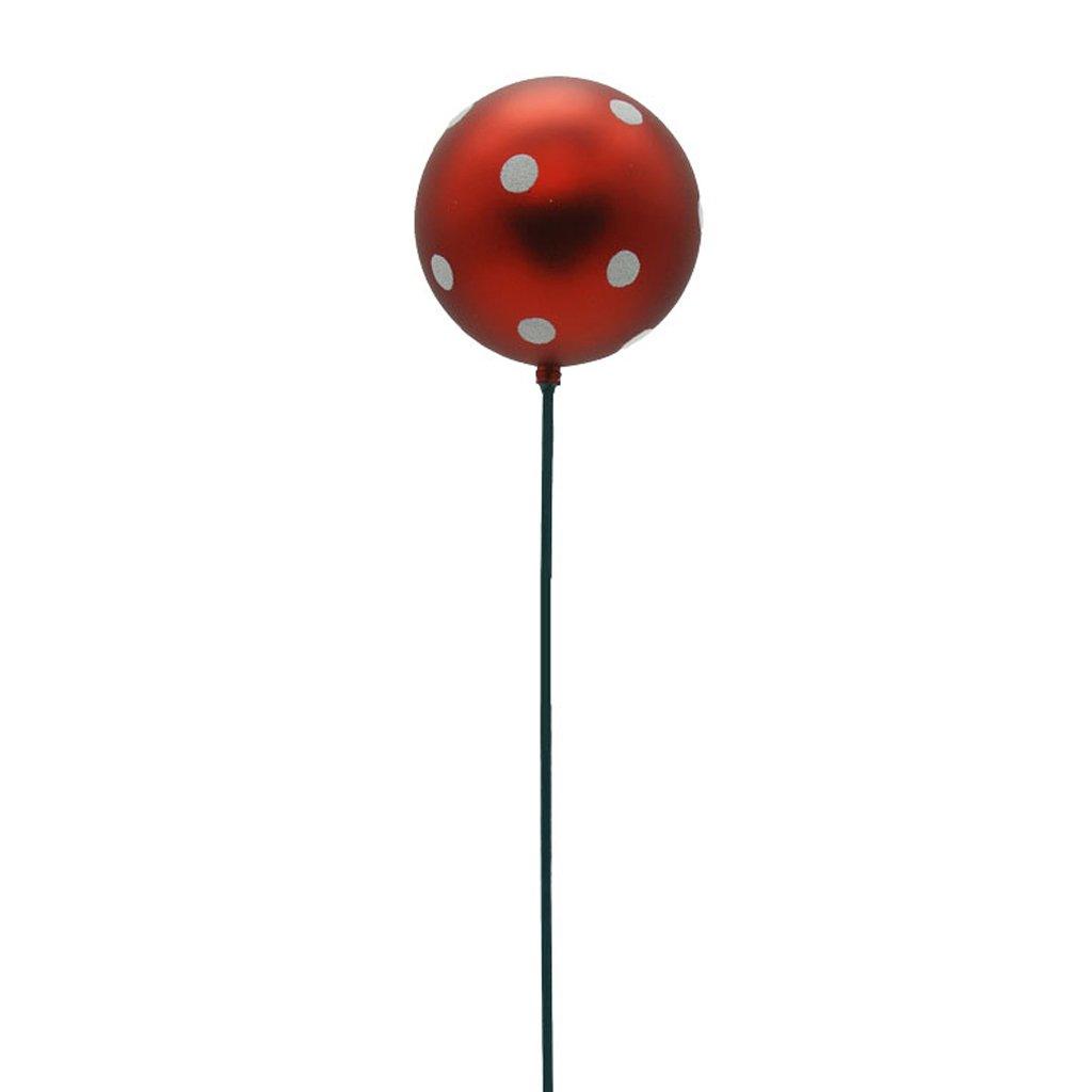 Ball With Glitter Dots And Stick 120mm matte red and white