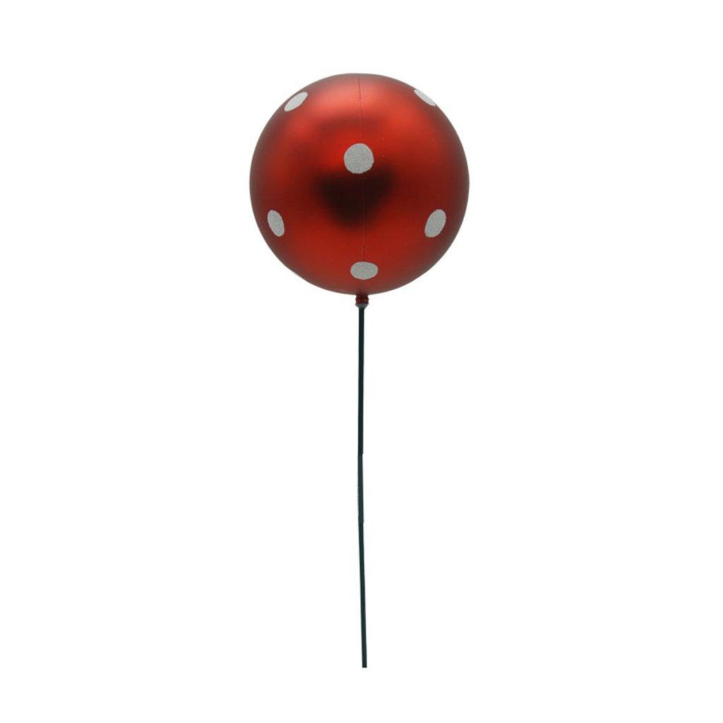 Ball With Glitter Dots And Stick 150mm matte red and white