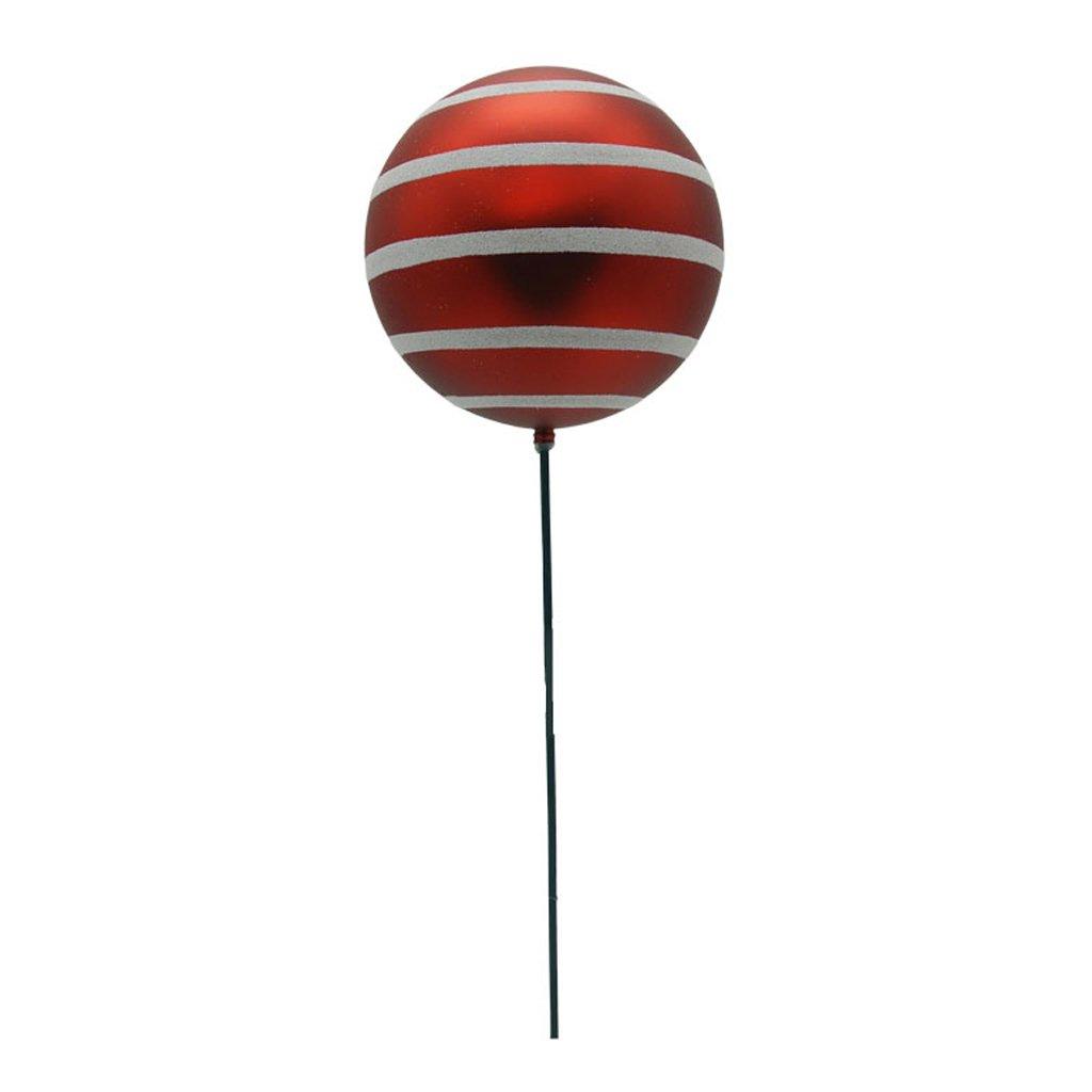 Ball With Glitter Stripes And Stick 150mm matte red and white