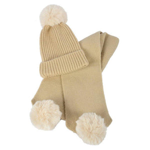 Hat And Scarf Set With Faux Pom