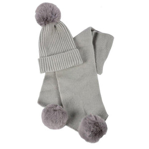 Hat And Scarf Set With Faux Pom