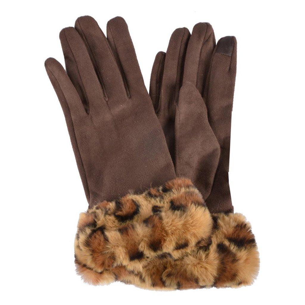 Leopard Faux Fur Trim Glove