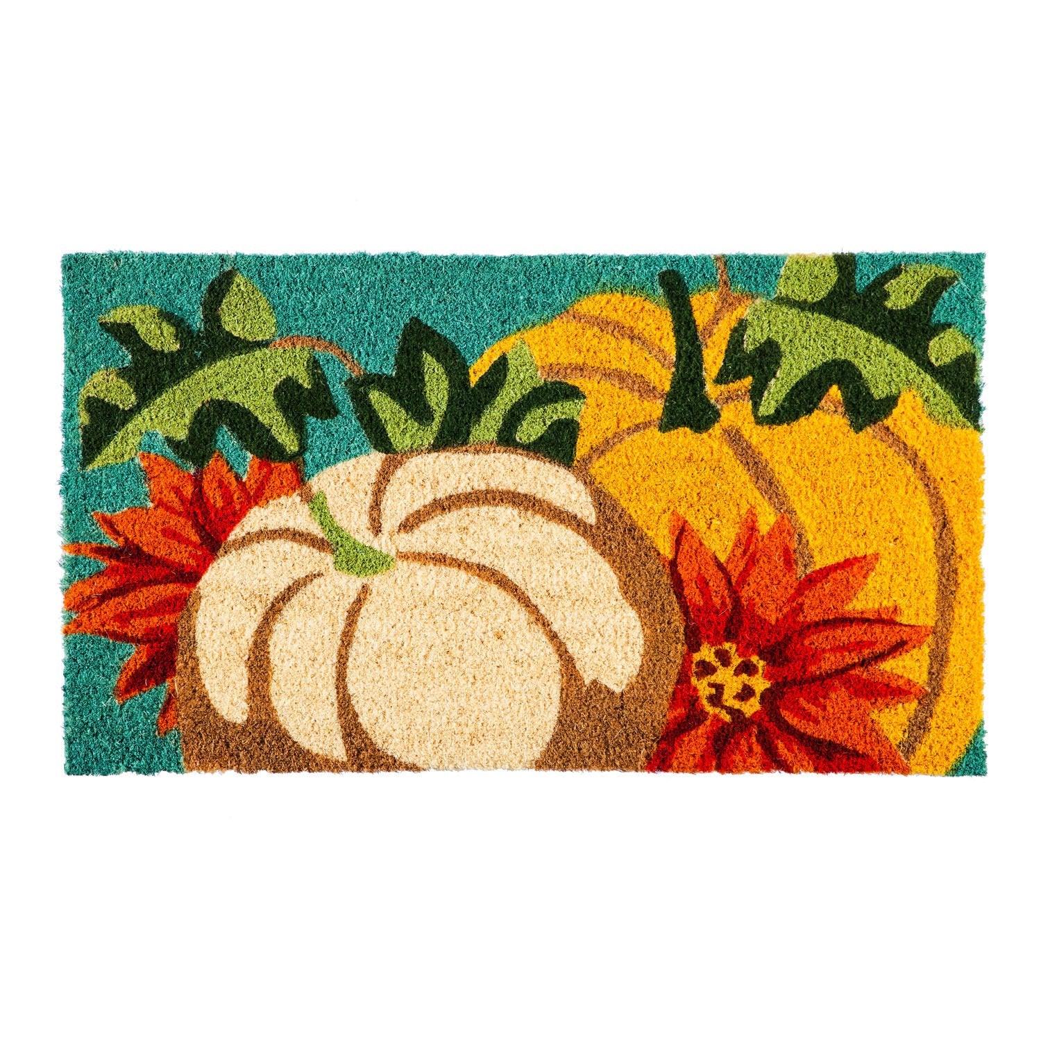 Welcome guests with a splash of autumn cheer. These soft coir mats feature vibrant pumpkins and seasonal accents to add a warm touch to any front door. Measures 16 x 28inches.