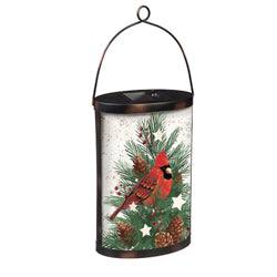 Hand Painted Solar Glass Lantern With Cardinal