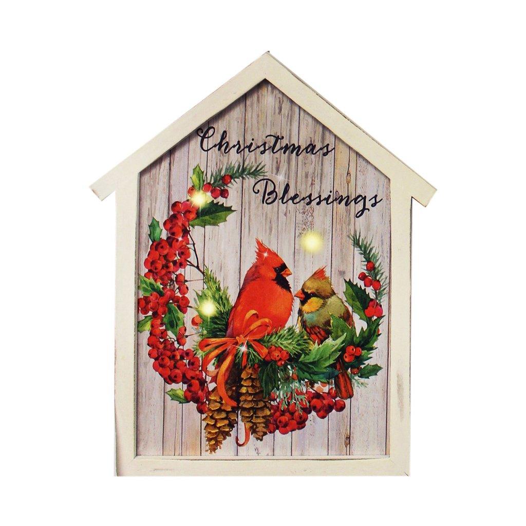 Led Canvas Cardinal With Wreath 12x15in