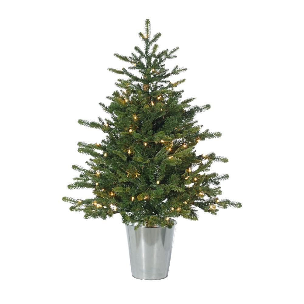 Elevate your holiday decorations with the Glenmore Potted Spruce Tree, a meticulously designed artificial tree that stands 36 inches tall and spans 30 inches in width. This stunning tree is adorned with 100 LED lights, casting a warm and inviting radiance, creating the perfect atmosphere for festive celebrations.