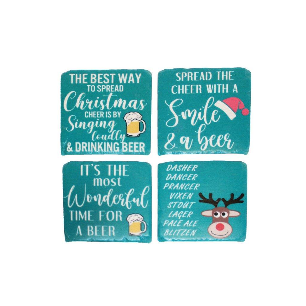 4 piece blue xmas coasters 4x4 inch