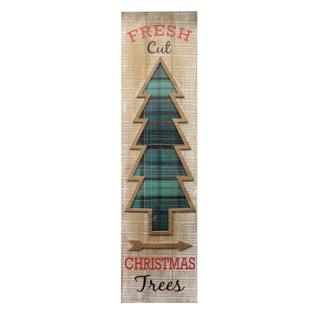 Wooden Sign- Green Plaid Tree 10.25x42 inch