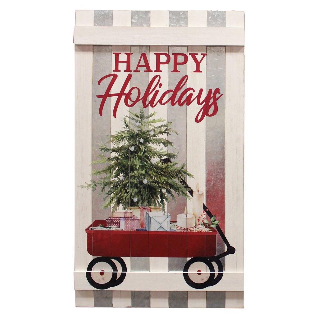 Wooden Wall Plaque Red Wagon 20x36 inch