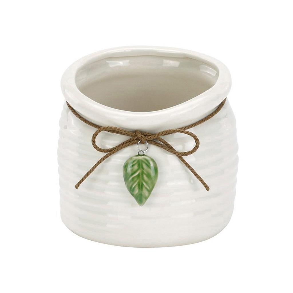 Planter With Green Leaf Charm 4.25in x 3.75in