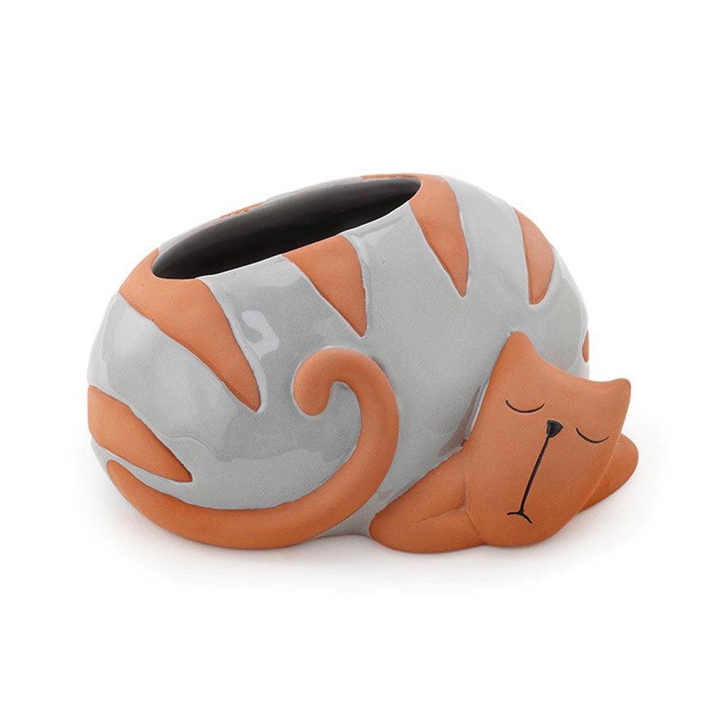 Grey Napping Cat Planter 2.75in
