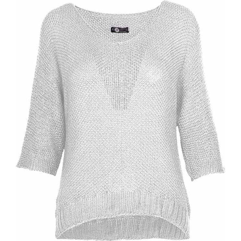 M Made in Italy Knit 3/4 Sleeve Sweater Silver