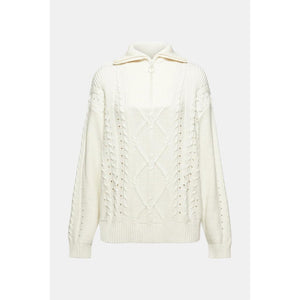 Zip Collar Pointelle Sweater Off White