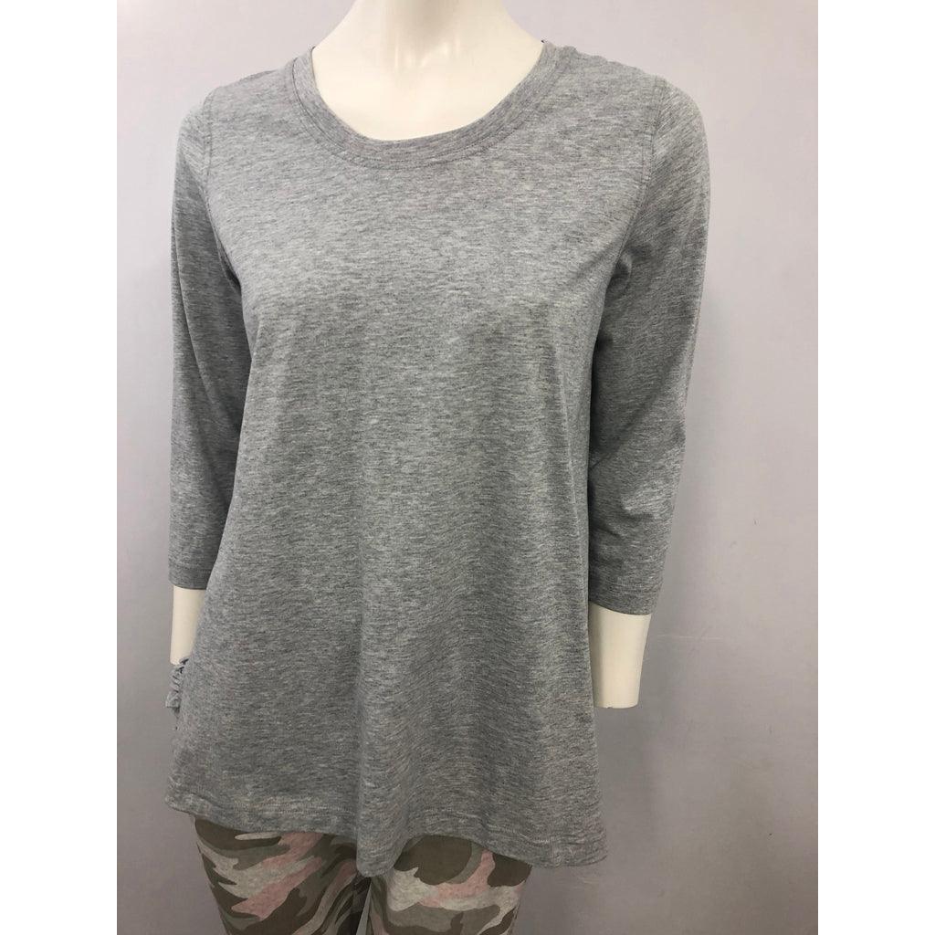 In A Frill 3/4 Sleeve Top Grey Mix