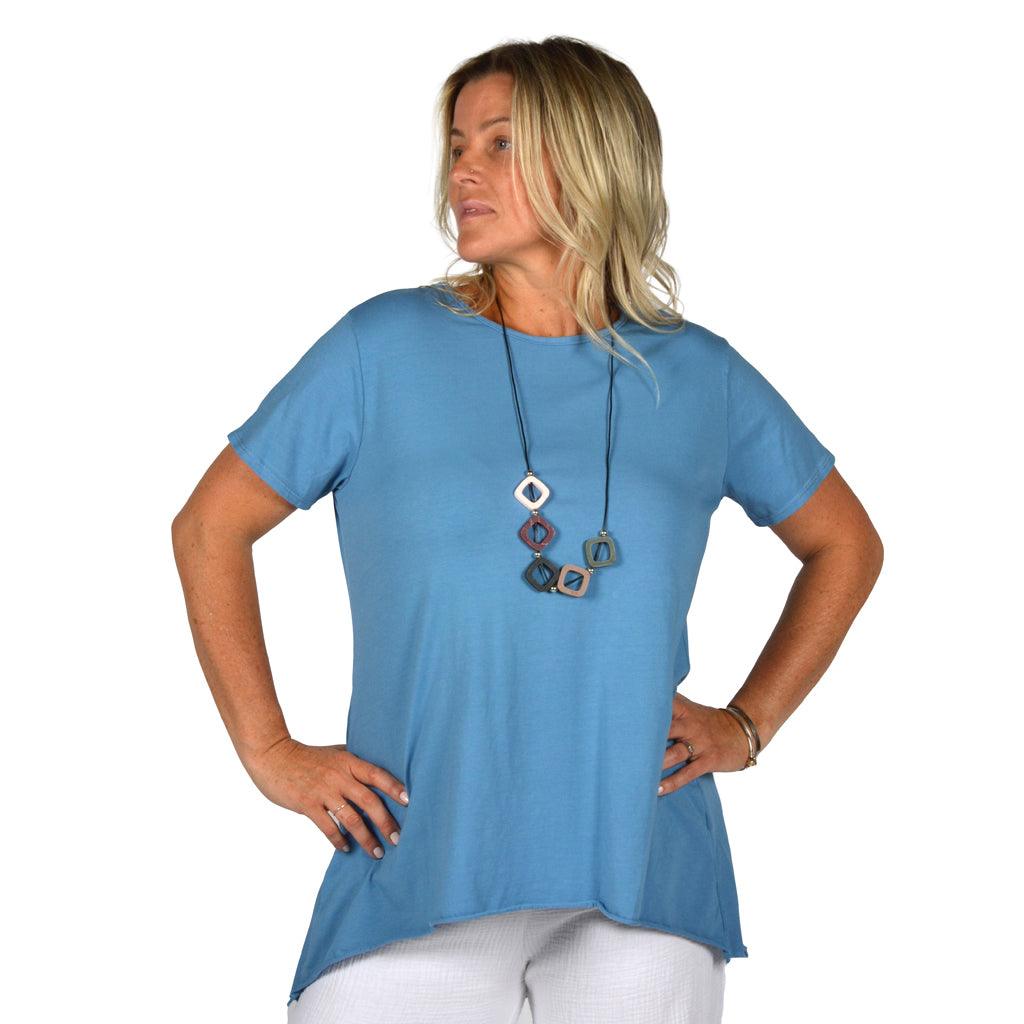Blue Jean High Low Tee W/Necklace