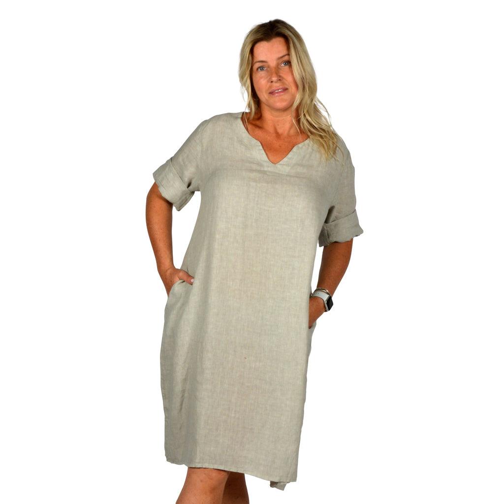 Light Grey Linen Midi Tunic Dress