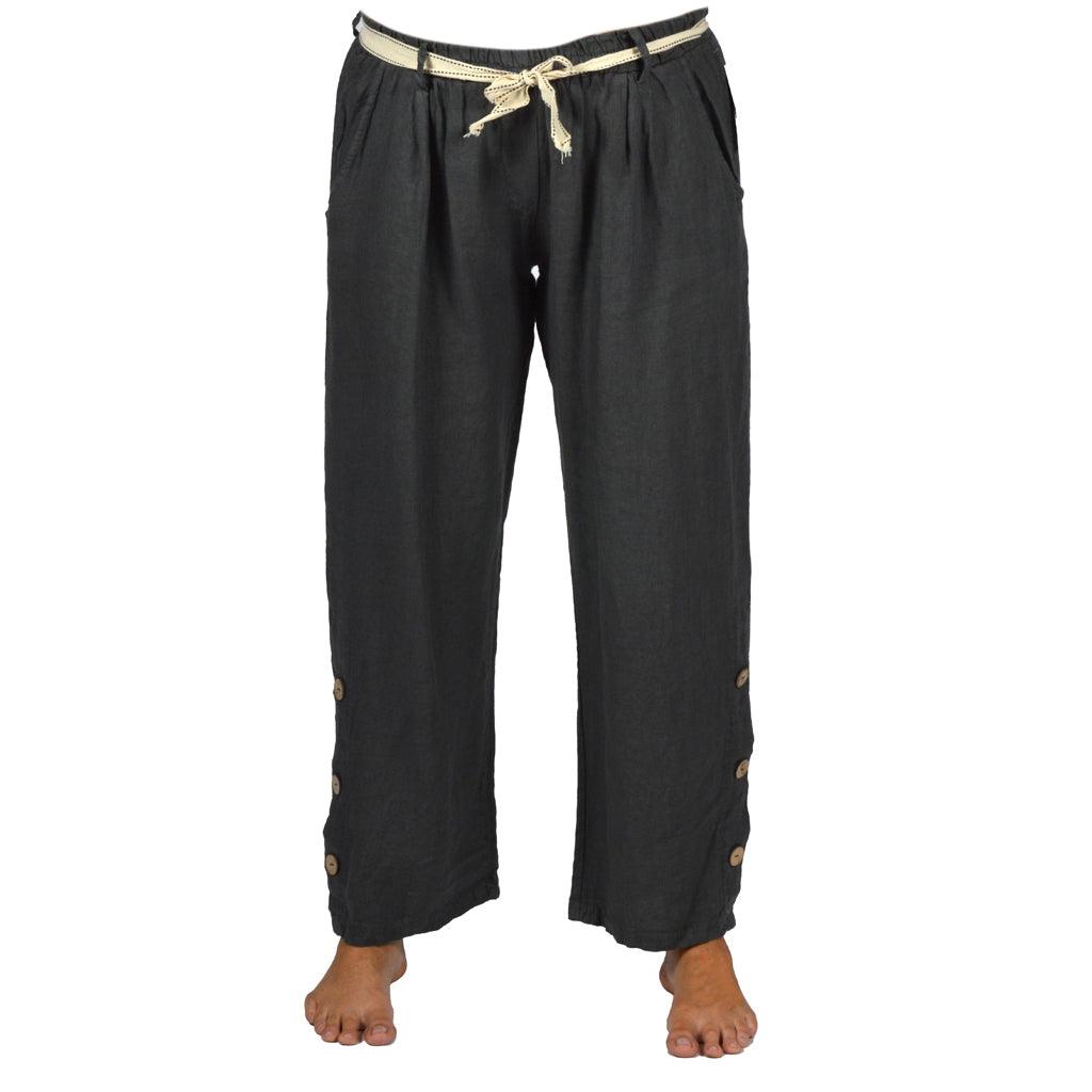 Dark Grey 100% Linen Pants W/Button