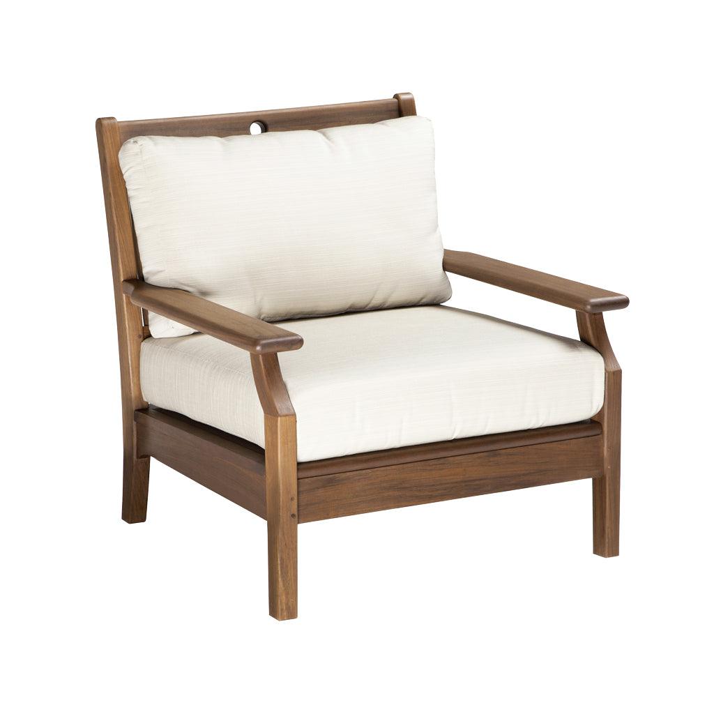 Designed with comfort in mind, this Opal collection Lounge chair is an ideal choice for your outdoor living. With custom-made, fade resistant Sunbrella® fabrics this pristine lounger lasts year over year. Measures 35in L x 33in W x 34in H. 