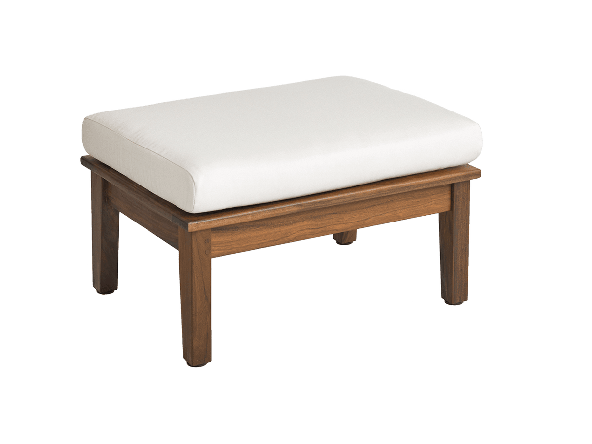 This stylish Ottoman measures 17in H x 26in W x 19in D. As part of the stunning Opal Collection, this ottoman is accented by a custom-made, fade resistant Sunbrella® fabric.