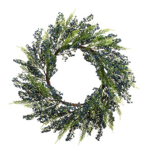 Elevate your holiday décor with the charming Blue Berry Cedar Wreath. Measuring 24 inches in width, this wreath is a beautiful addition to your seasonal embellishments. Crafted from high-quality plastic, it exudes an inviting and lifelike appearance. Adorned with vibrant blue berries and cedar branches, this wreath encapsulates the natural beauty of winter. 