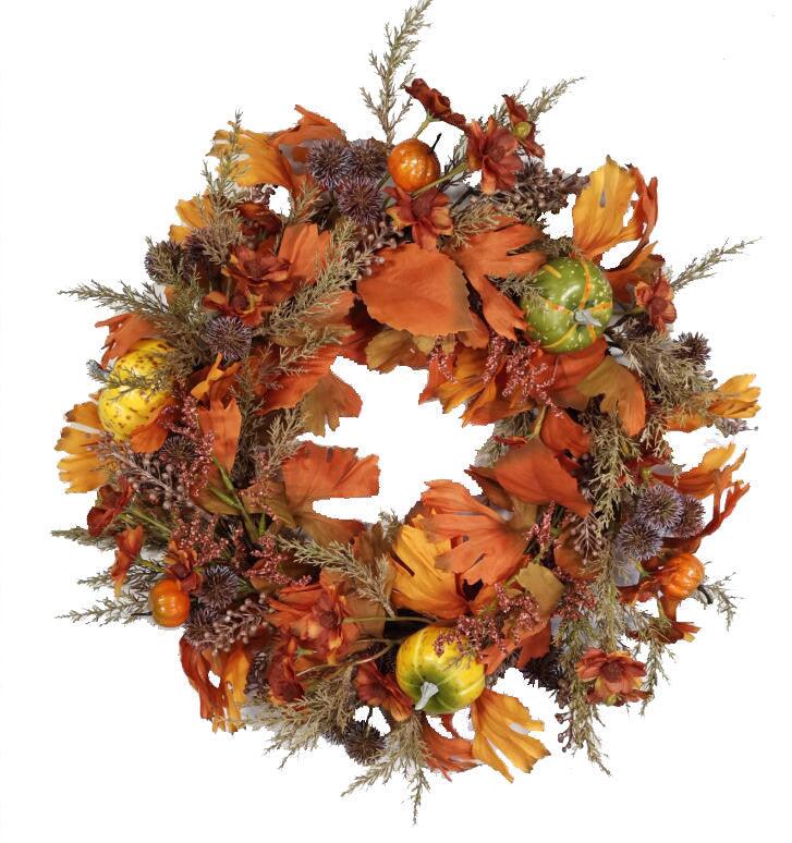 Pumpkin/Pompom Wreath 16&quot;