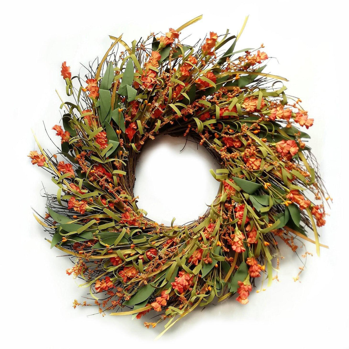 Flower/Grass Wreath Orange 22&quot;