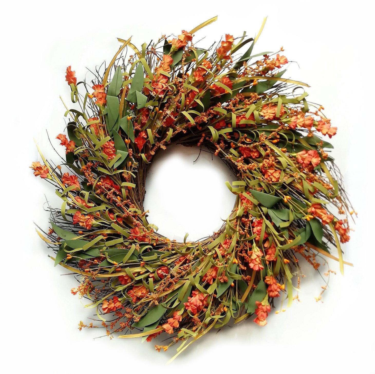 Flower/Grass Wreath Orange 22"