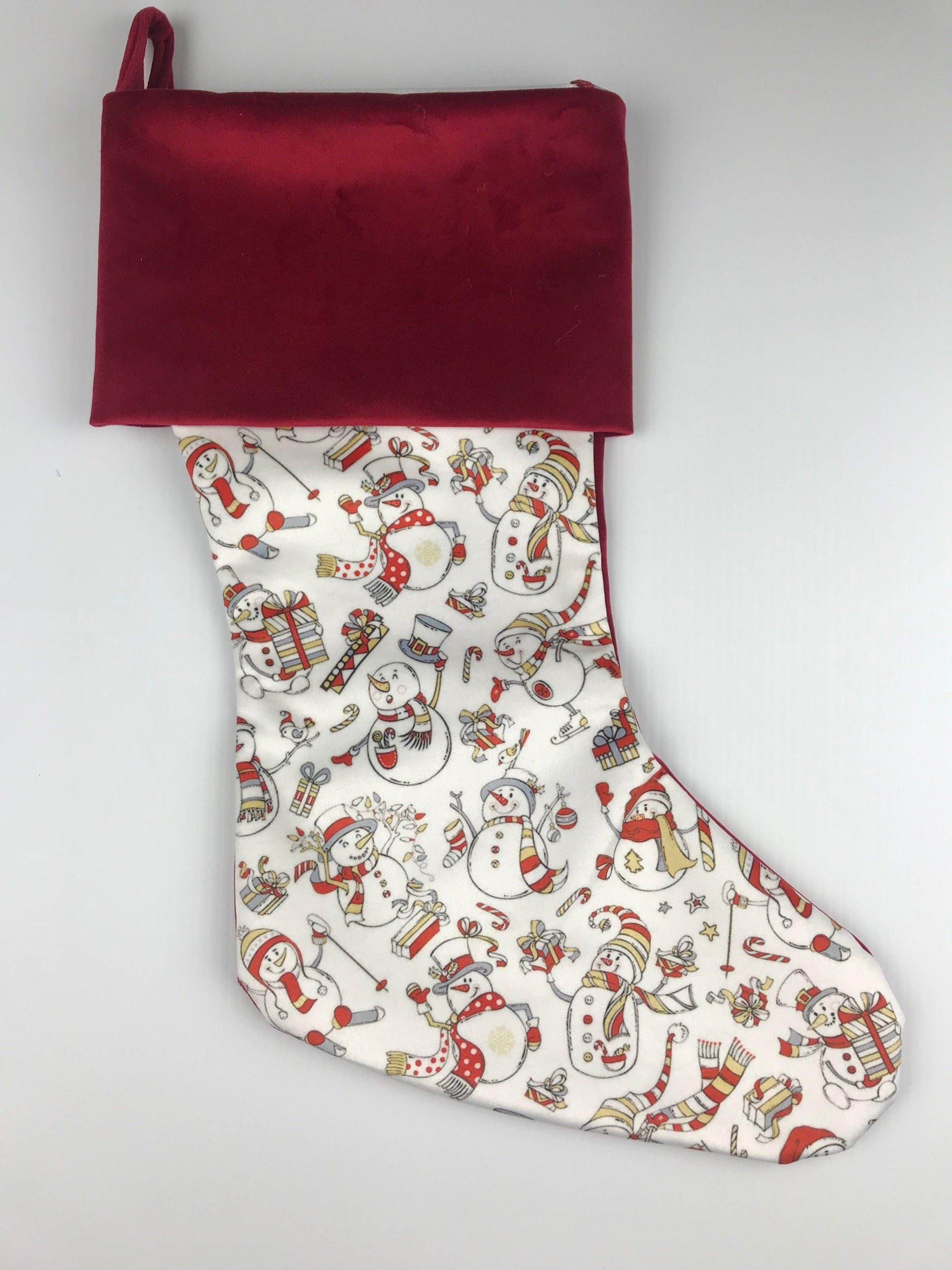 Snowmen Stocking With Red Chenille Cuff