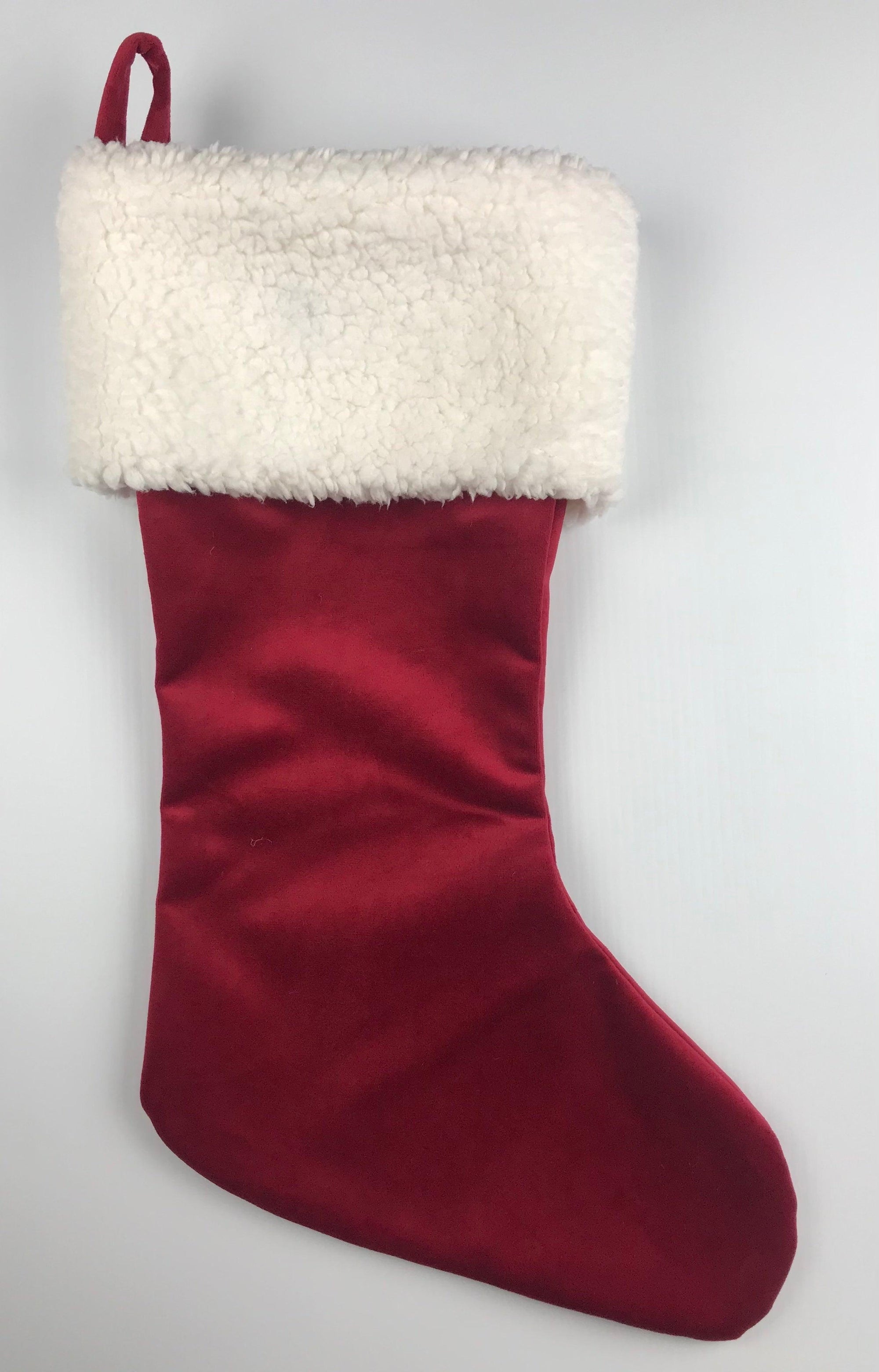 Stocking Red Velvet With Chenille Berber Cuff