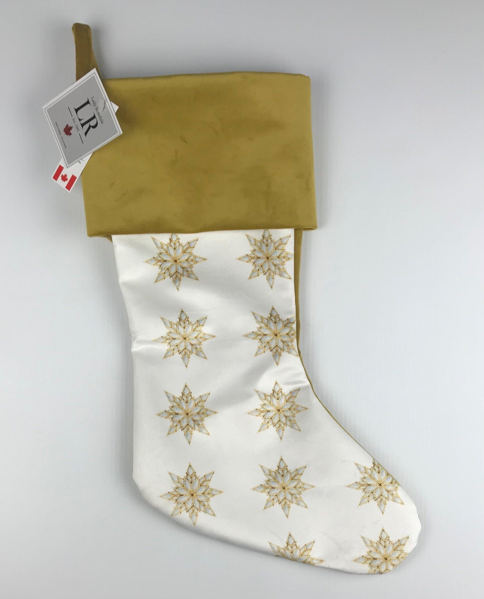 Gold Star Snowflake Stocking With Gold Cuff