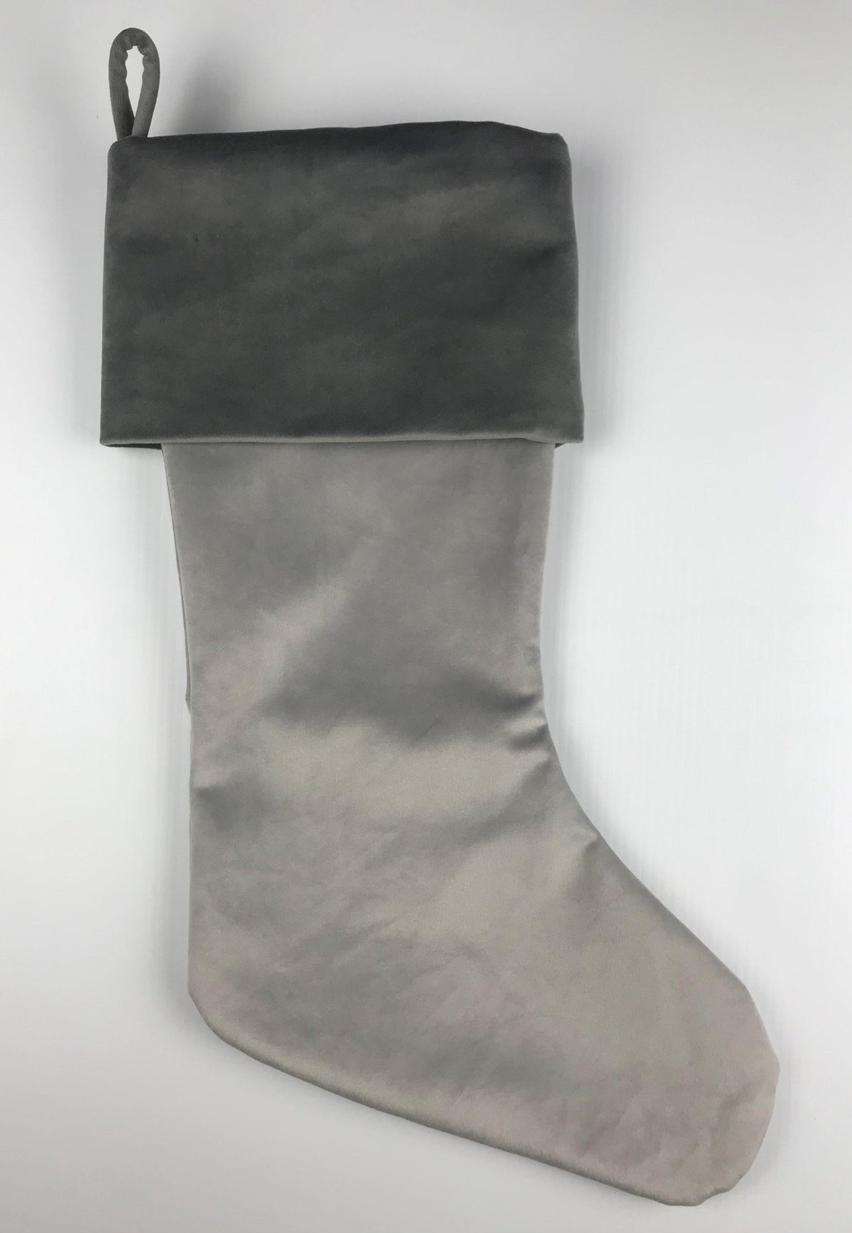 Stocking Light Grey Velvet With Dark Grey Velvet Cuff