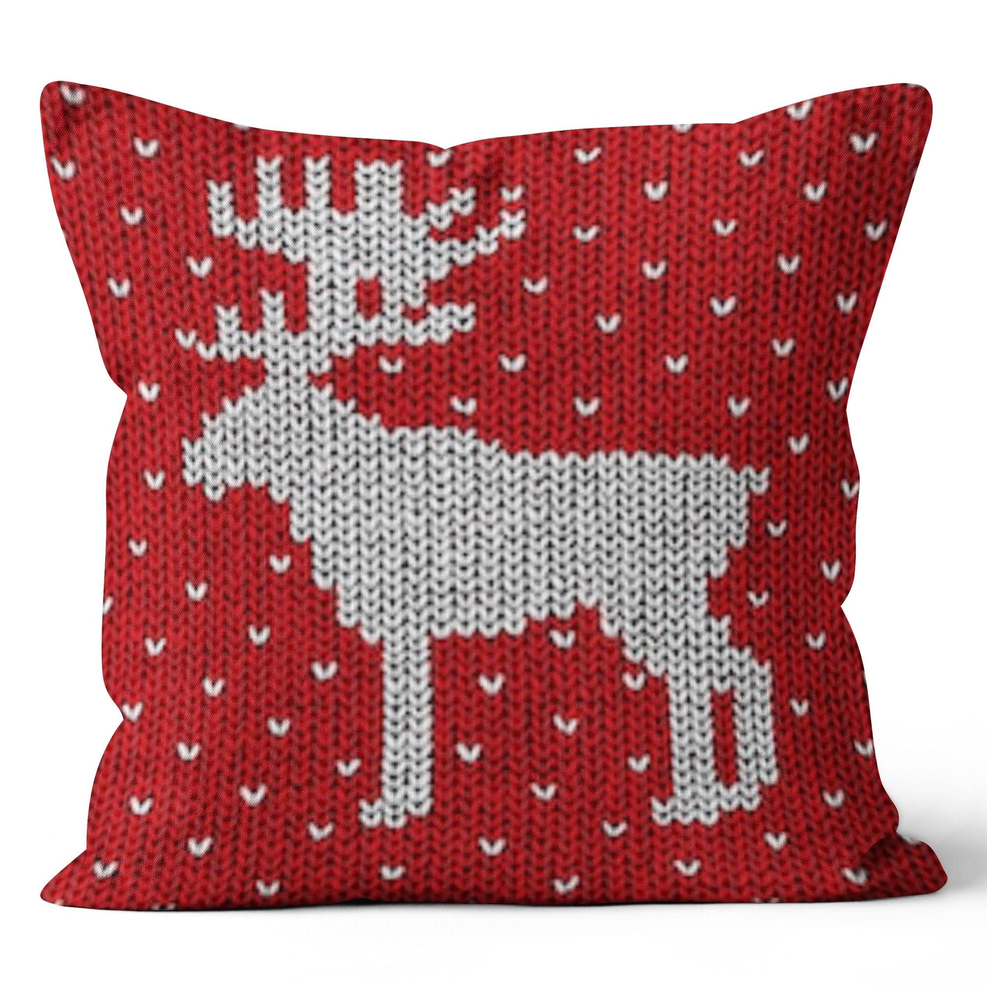 Printed Knit Reindeer And Snowflakes Pillow 18X18