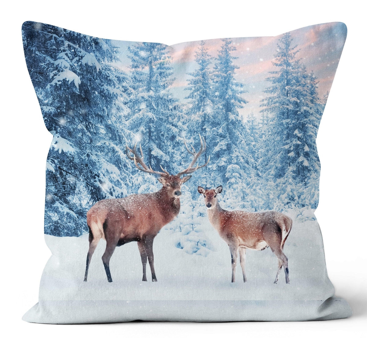 Deer In Winter Photorealistic Pillow - 18&quot;x18&quot;