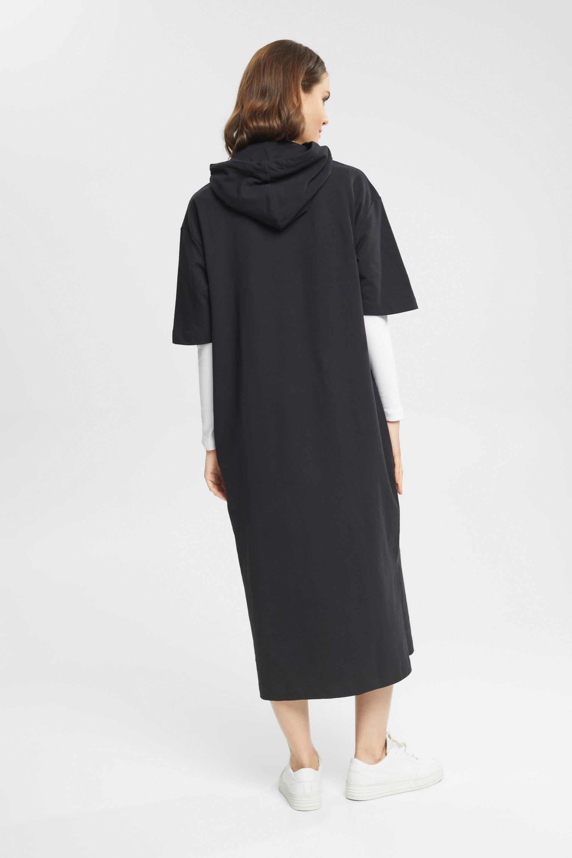 Oversized Hood Fleece Dress Black