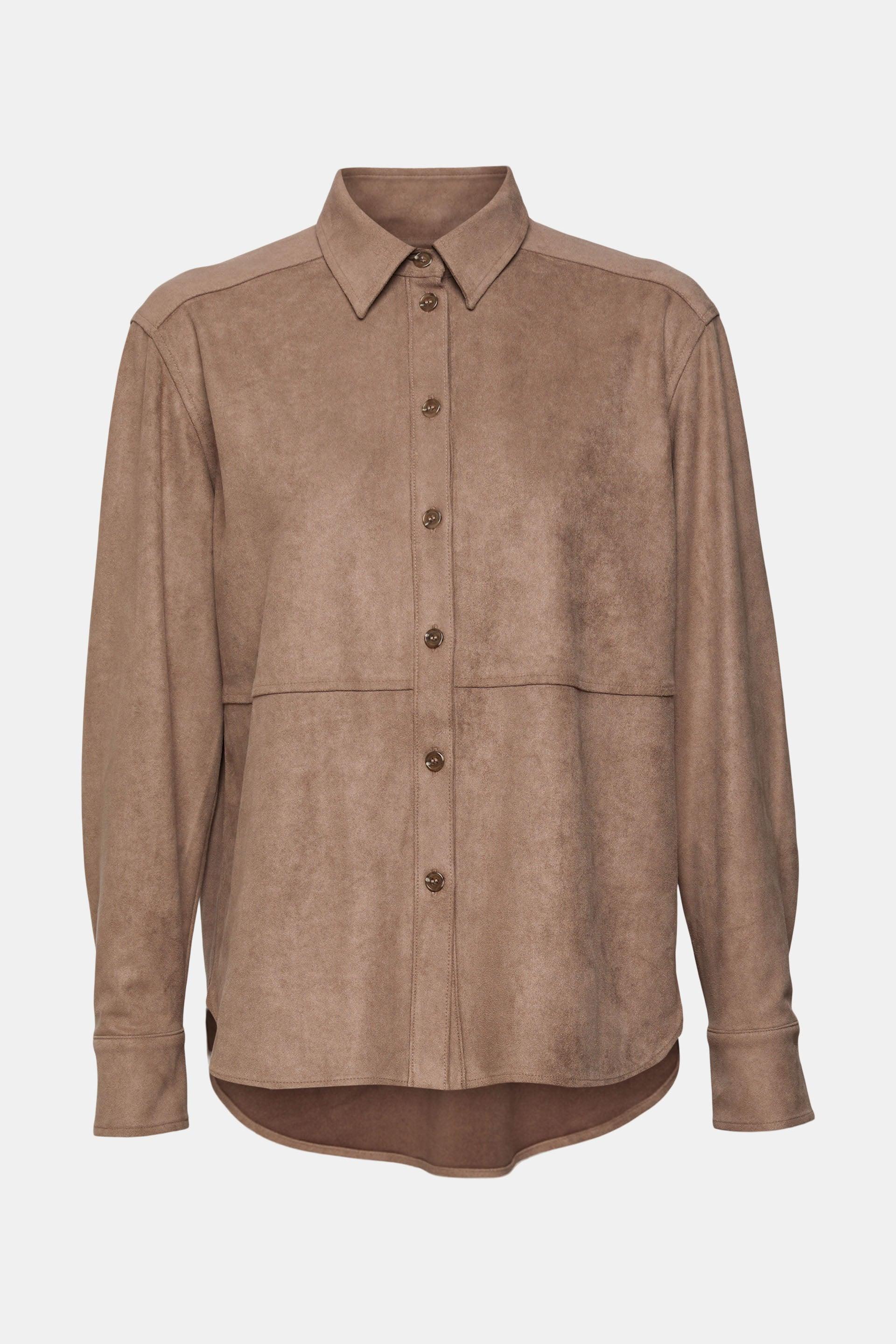 Faux Suede Blouse Taupe