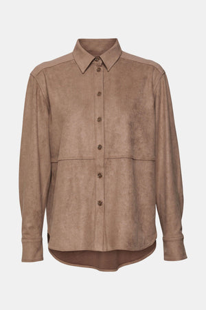 Faux Suede Blouse Taupe