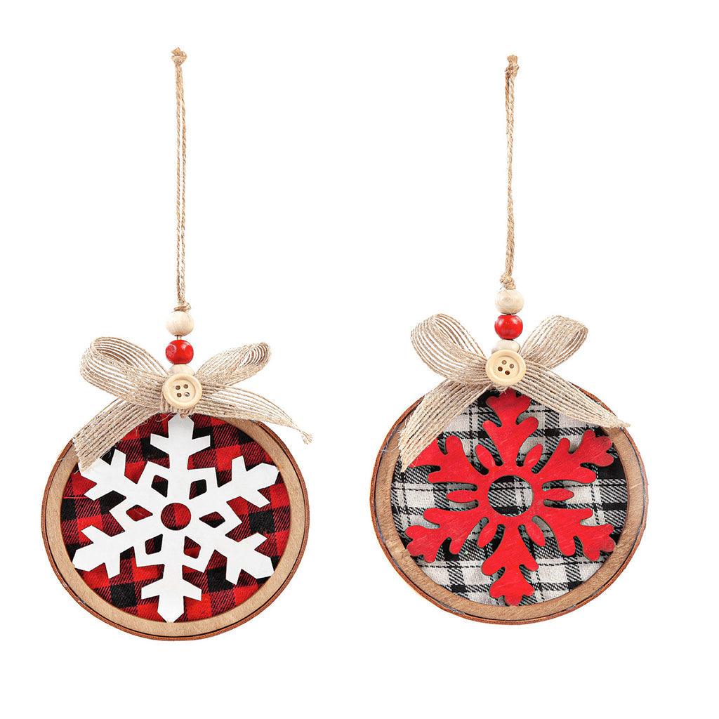 Wood Snowflake and Plaid Ornament