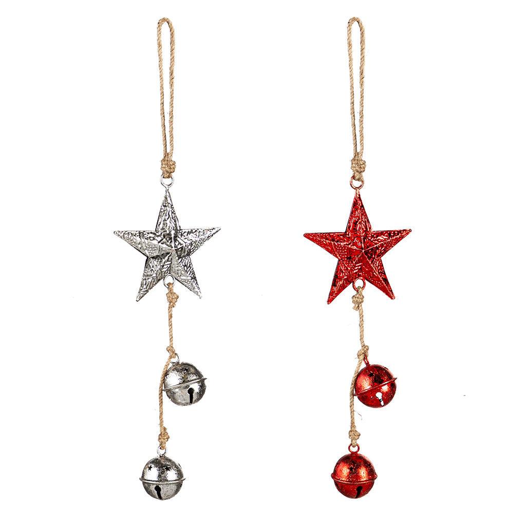 Star Ornament With Bells Silver/Red