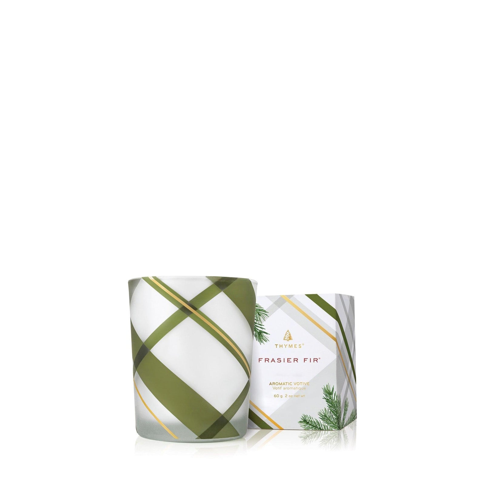 Frasier Fir Votive Candle, Plaid Design