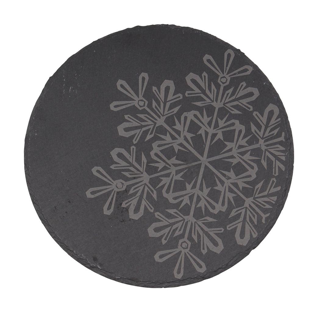 Slate Board Snowflake Etched Round