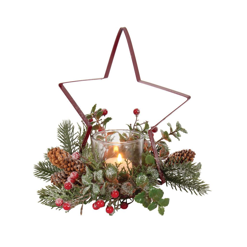 Make your table sparkle and shine with the enchanting Metal Star Tealight Candle Holder in a festive red hue. This decorative centerpiece measures 9 inches in height and features a stunning 11-inch diameter star-shaped design that will captivate your guests. The holder is designed to hold tealight candles, creating a warm and inviting atmosphere for your special occasions. 