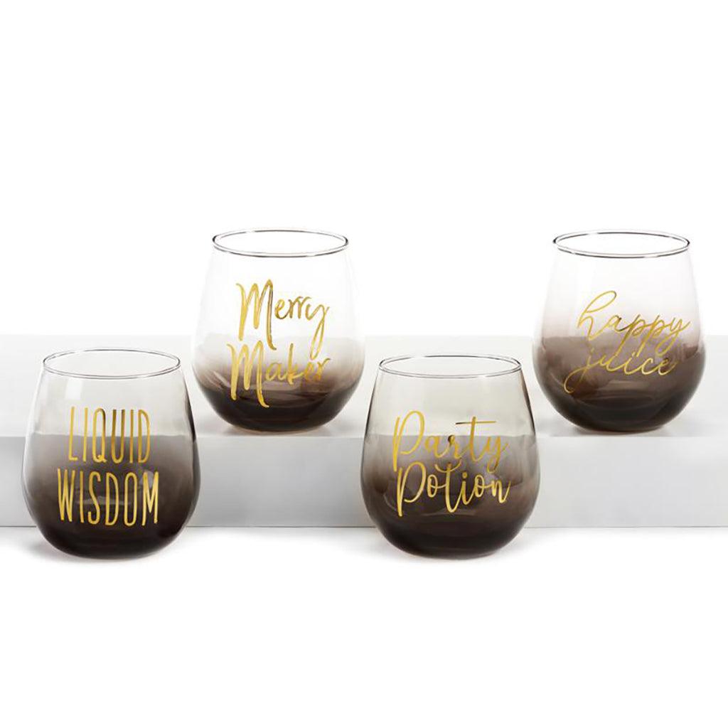 Stemless Wine Glass W/Sentiment, Set Of 4