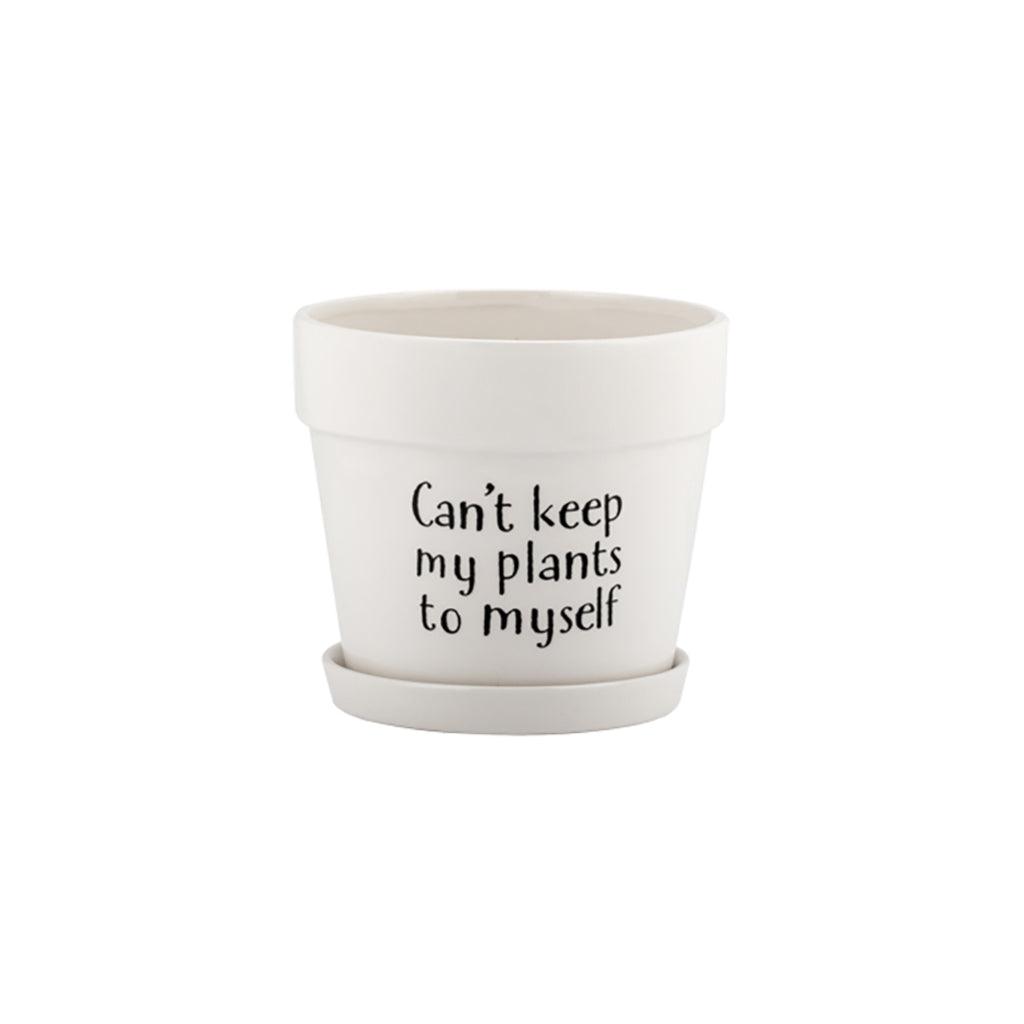 Creative and functional, these ceramic pots add personality to any room. Choose from a variety of witty sayings and uplift your home décor with ease. Measures 5 by 6 inches.