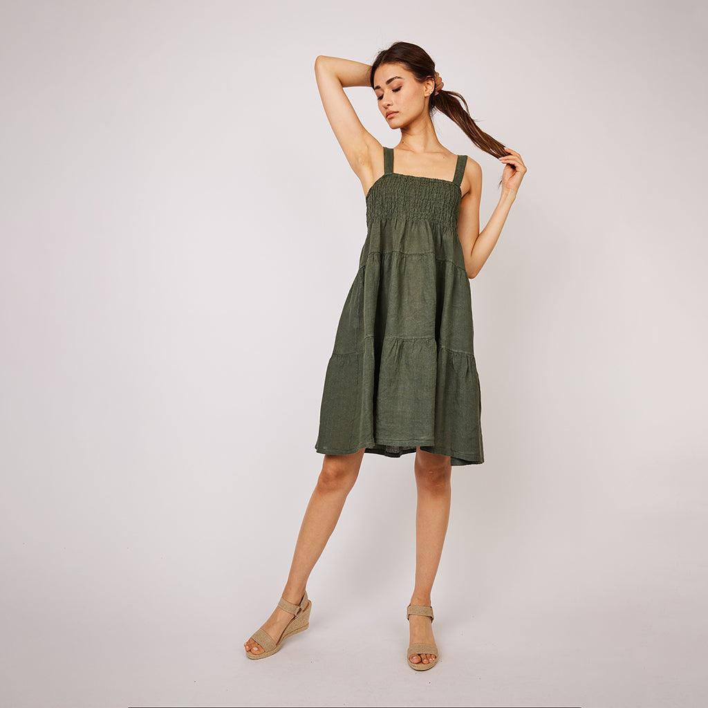 Dress Sleeveless Linen Nap Safari