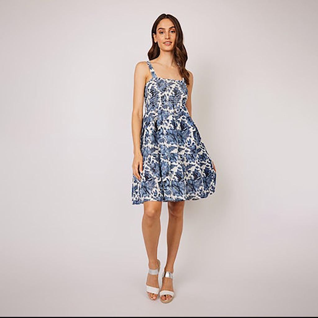 Women's Blue Floral Linen Skater Dress - Sheridan Nurseries Women's Blue Floral Linen Skater Dress - Sheridan Nurseries